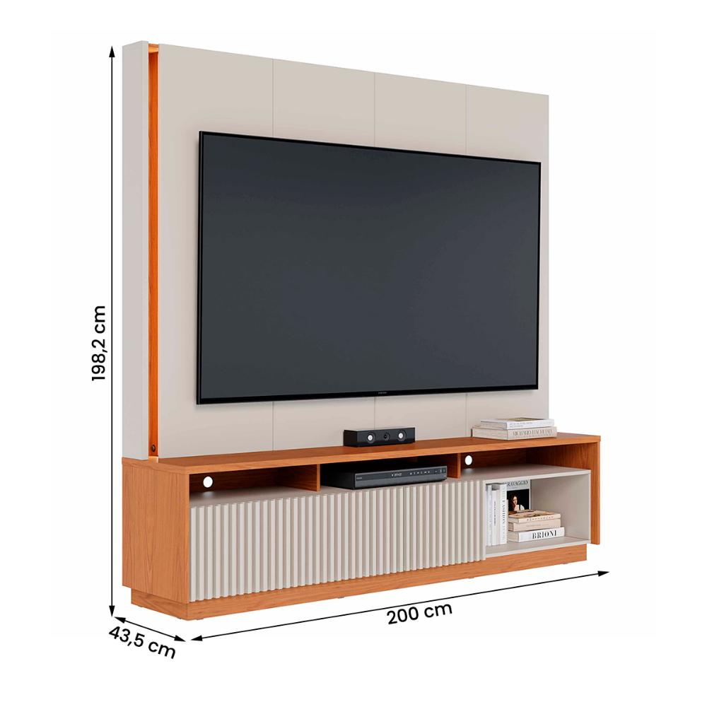 Home Estante Rack Jordão Para TV até 75 Polegadas com LED Off White Matte/Freijo