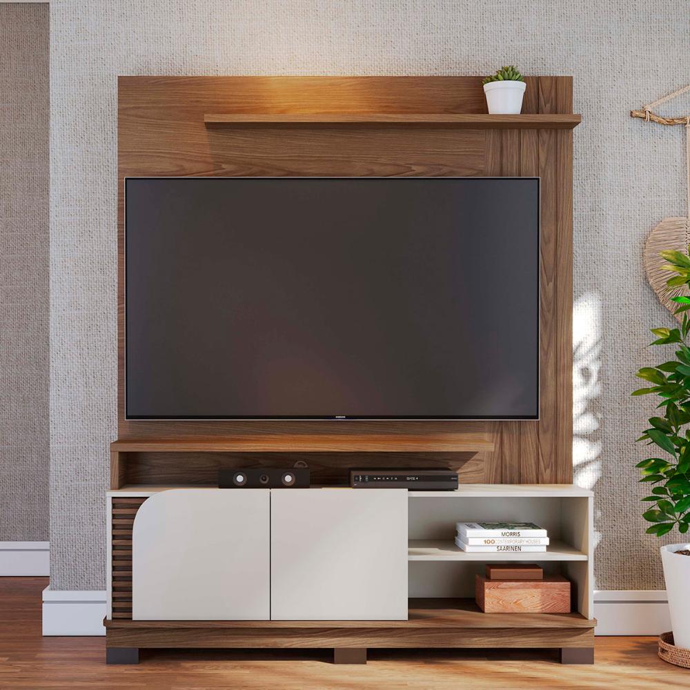 Home Estante Rack Jurere 1500 LED Para TV até 65 Polegadas Amendoa/Off White Matte