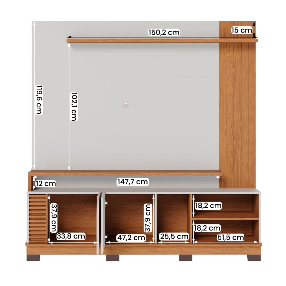 Home Estante Rack Jurere 1800 LED Para TV até 75 Polegadas Off White Matte/Freijo