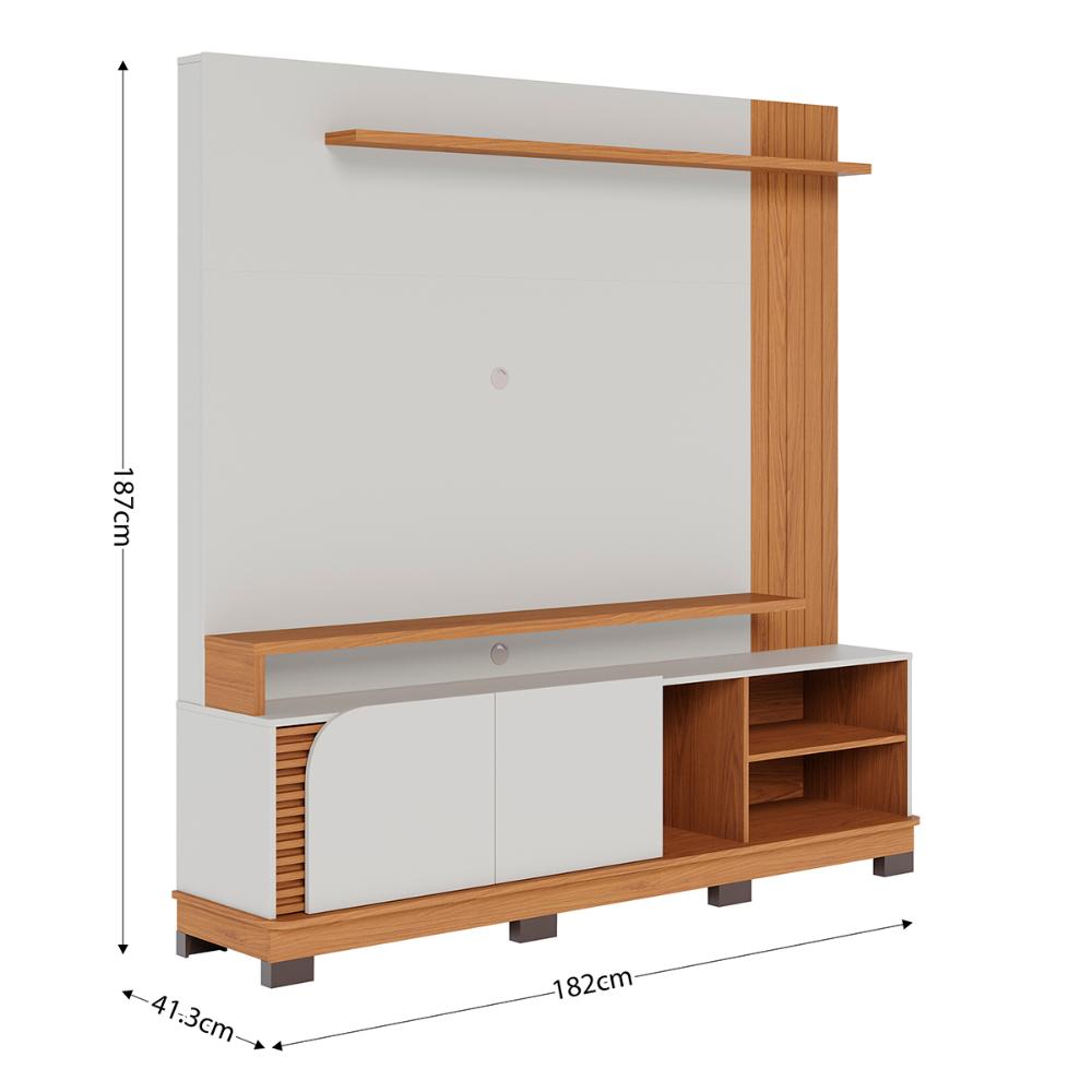 Home Estante Rack Jurere 1800 LED Para TV até 75 Polegadas Off White Matte/Freijo
