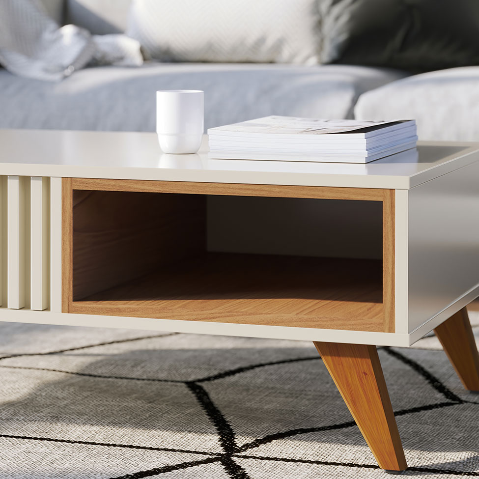 Mesa de Centro Jeri Off White e Freijó