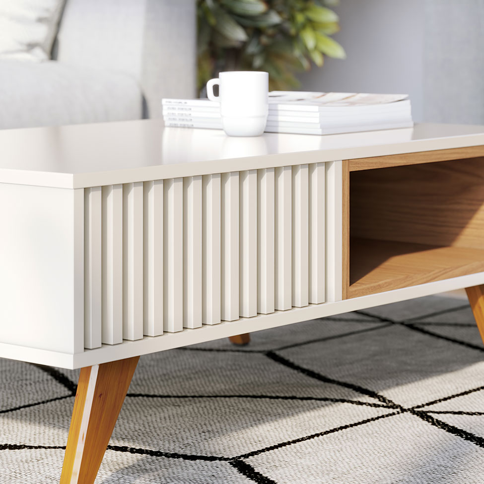 Mesa de Centro Jeri Off White e Freijó
