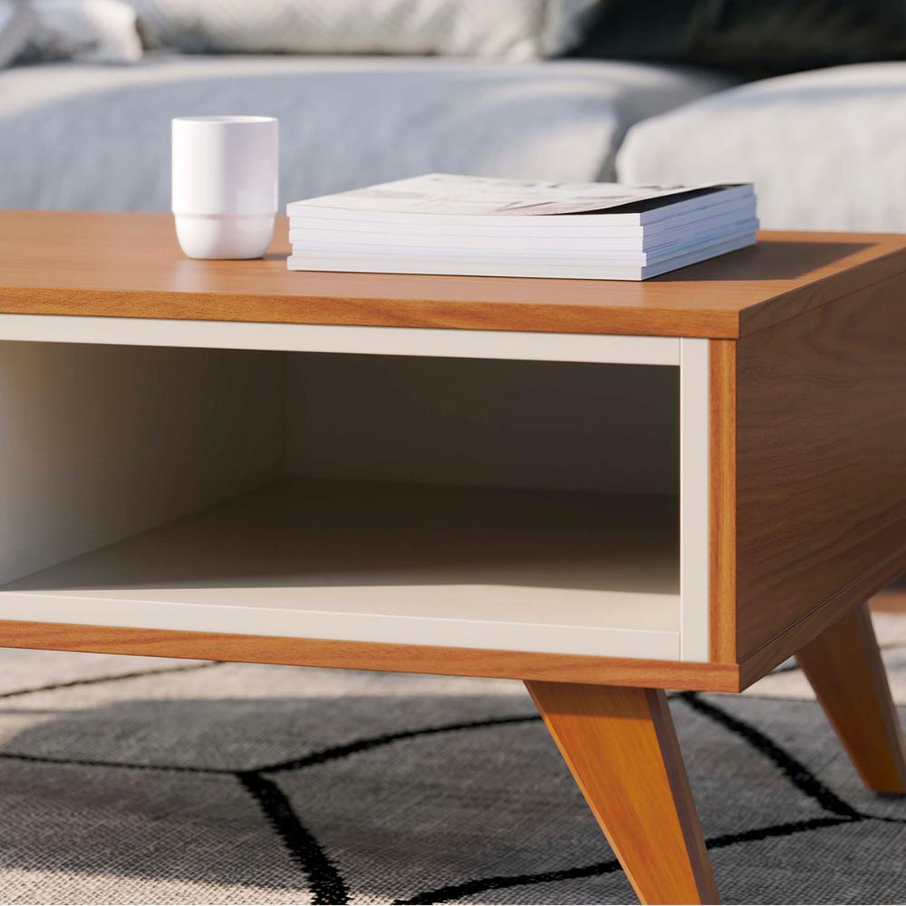 Mesa de Centro Jeri Sala com Pés de Madeira Maciça Freijo/Off White Matte