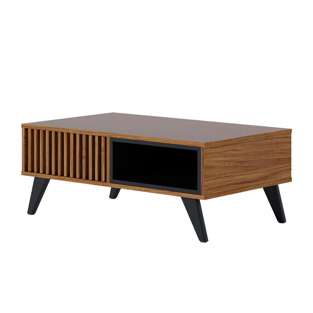Mesa de Centro Jeri Sala com Pés de Madeira Maciça Noce Milano/Preto Fosco