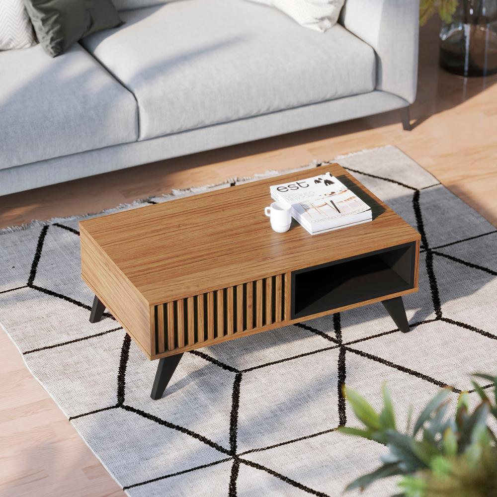 Mesa de Centro Jeri Sala com Pés de Madeira Maciça Noce Milano/Preto Fosco