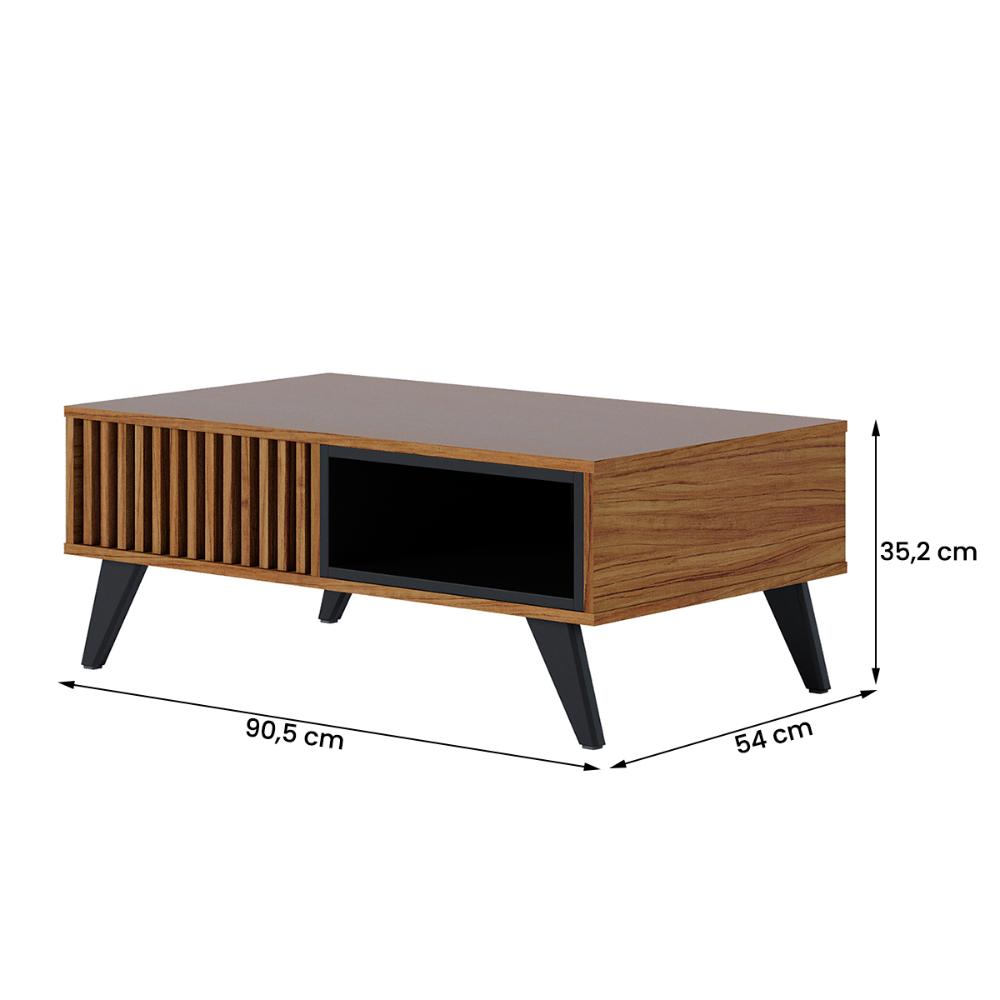 Mesa de Centro Jeri Sala com Pés de Madeira Maciça Noce Milano/Preto Fosco