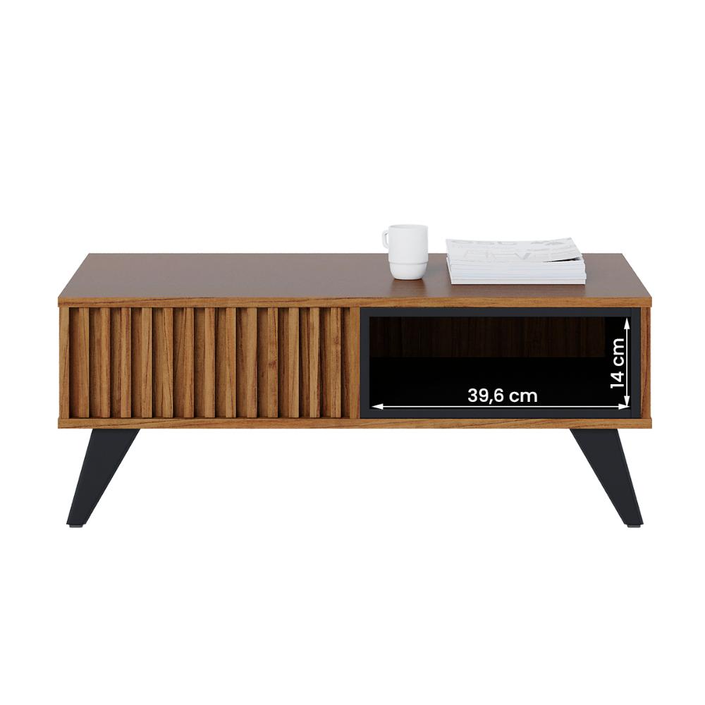 Mesa de Centro Jeri Sala com Pés de Madeira Maciça Noce Milano/Preto Fosco