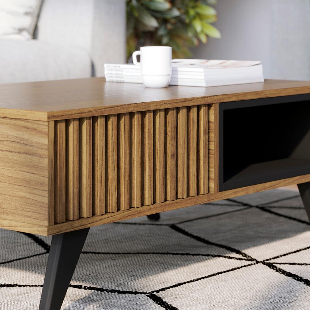 Mesa de Centro Jeri Sala com Pés de Madeira Maciça Noce Milano/Preto Fosco