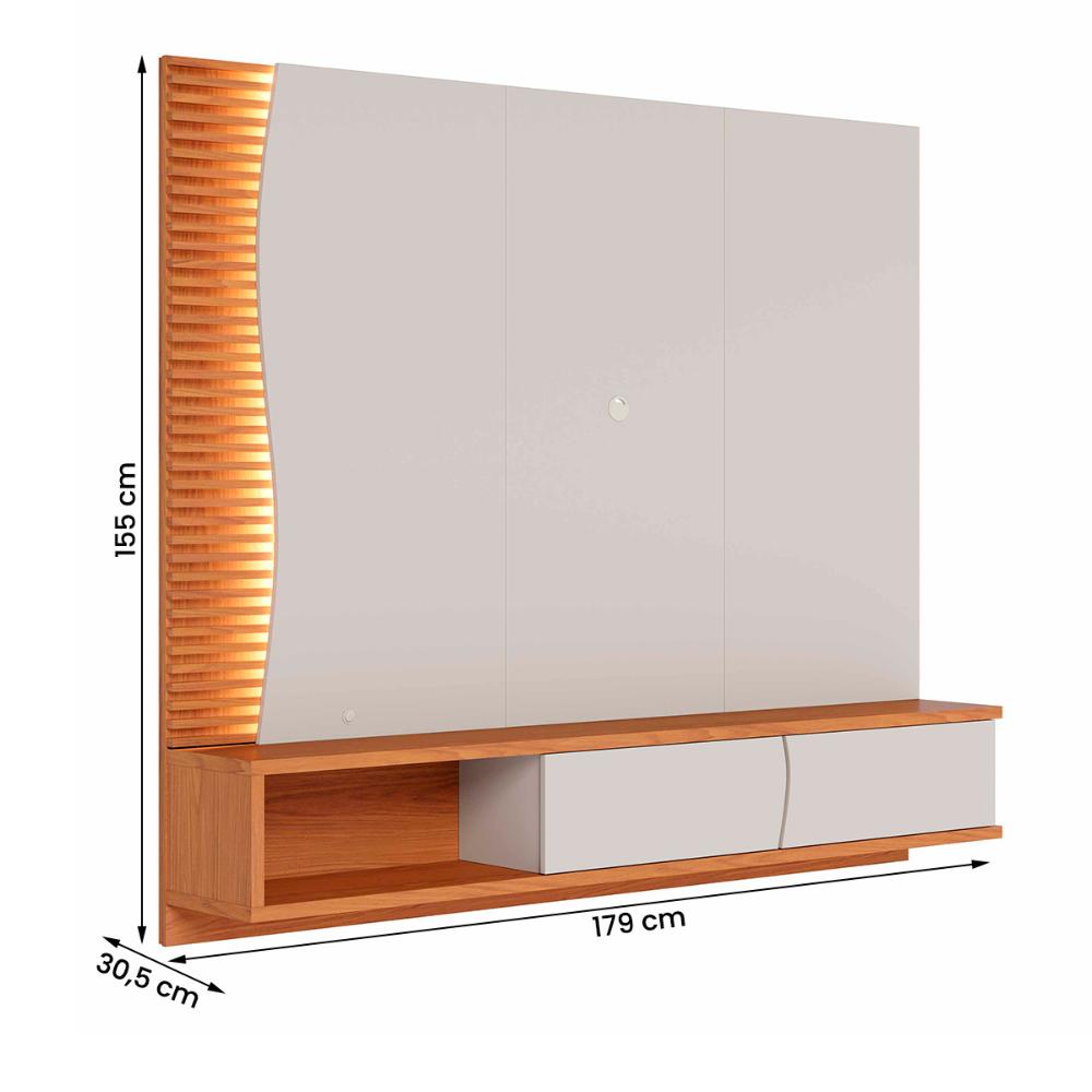 Painel Home Suspenso Egeu Para TV até 65" Polegadas Off White Matte/Freijo
