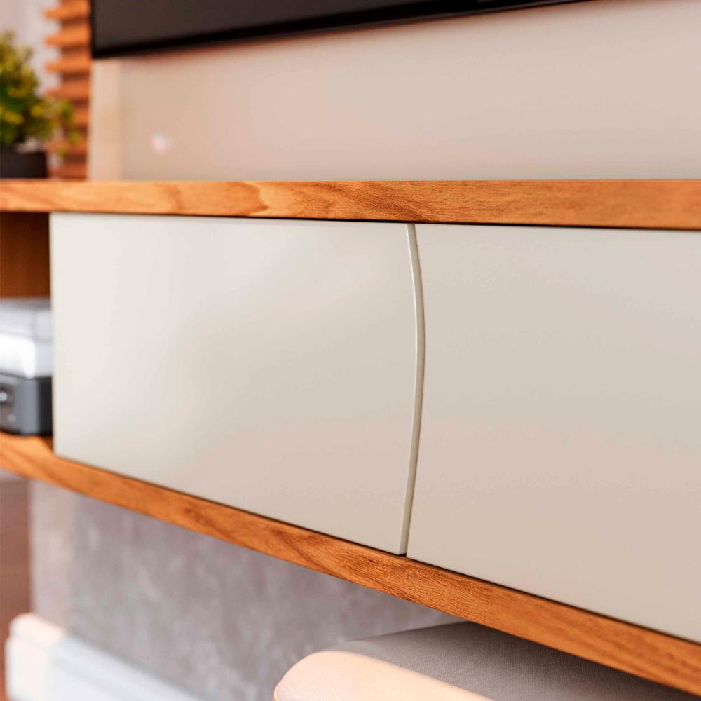 Painel Home Suspenso Egeu Para TV até 65" Polegadas Off White Matte/Freijo