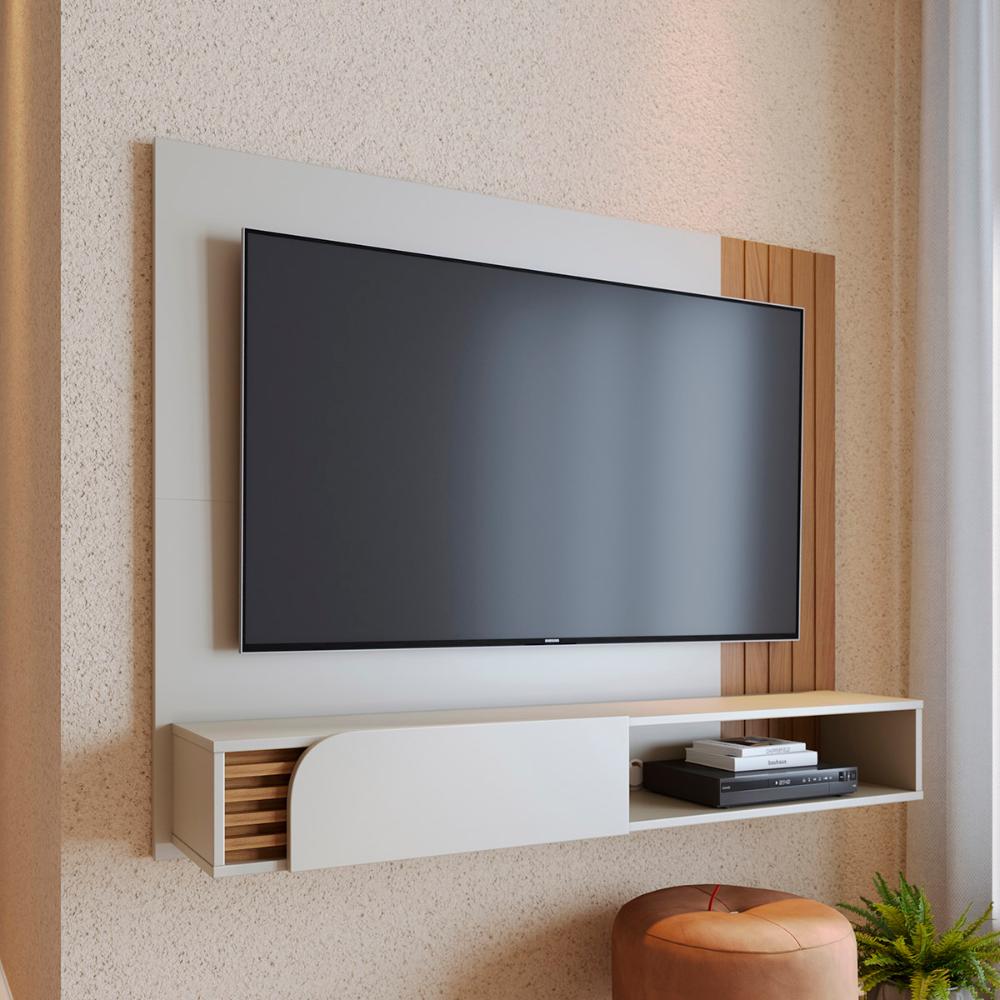 Painel Home Suspenso Jurere 1.6 Para TV até 60" Polegadas Off White Matte/Freijo