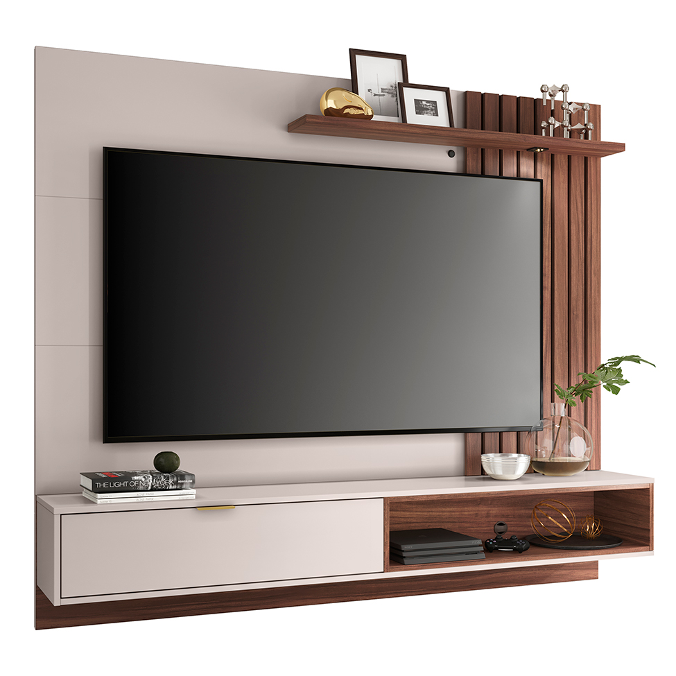 Painel para TV até 60 Polegadas Tocantins I Off White e Nogueira Real