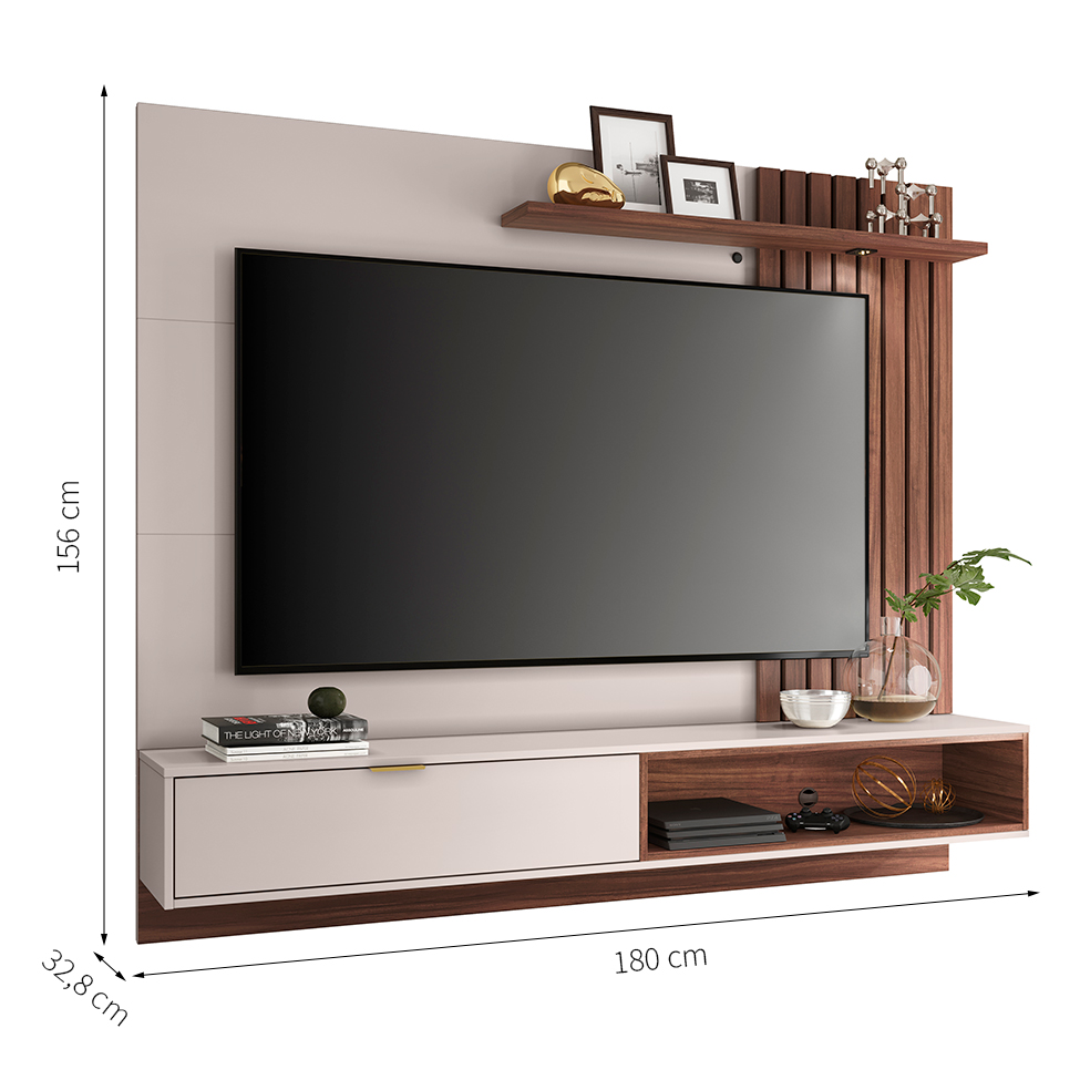 Painel para TV até 60 Polegadas Tocantins I Off White e Nogueira Real