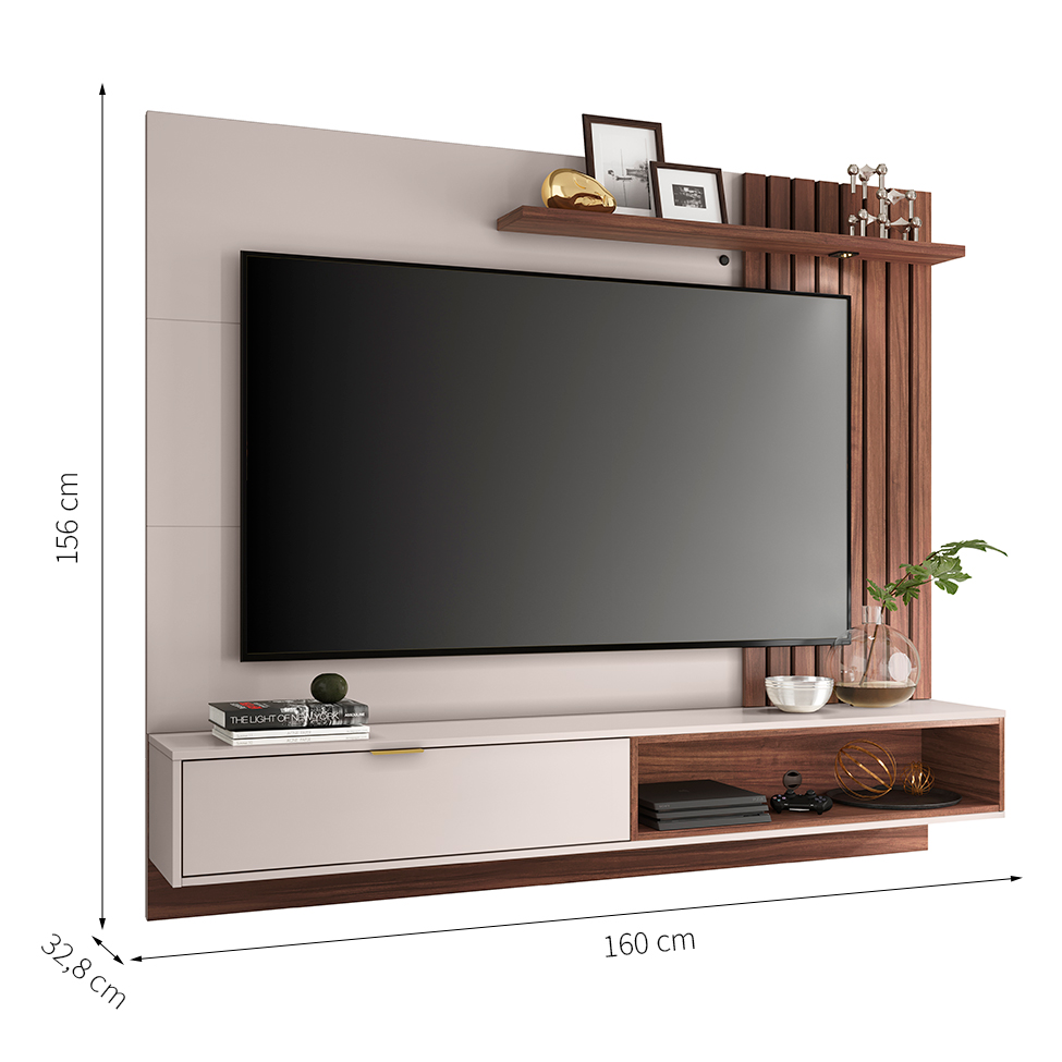 Painel para TV até 60 Polegadas Tocantins II Off White e Nogueira Real