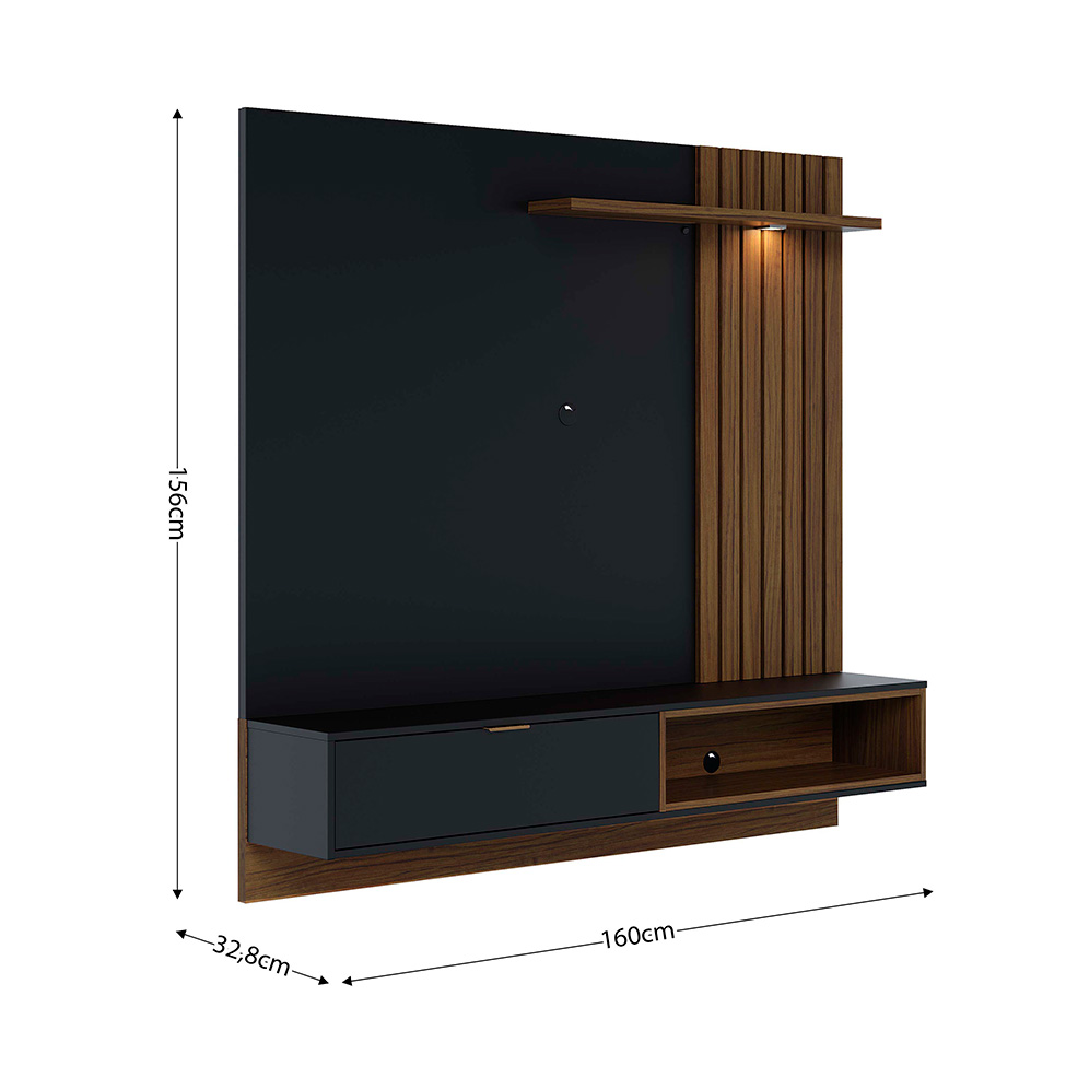 Painel para TV até 60 Polegadas Tocantins Noce Milano e Preto Fosco