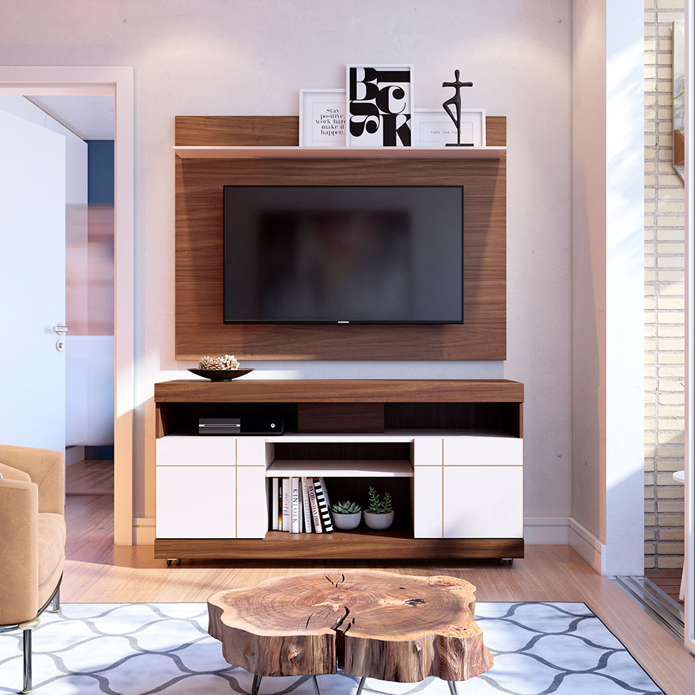Rack com Painel para TV até 47 Polegadas Yara Nogueira e Off White 136 cm