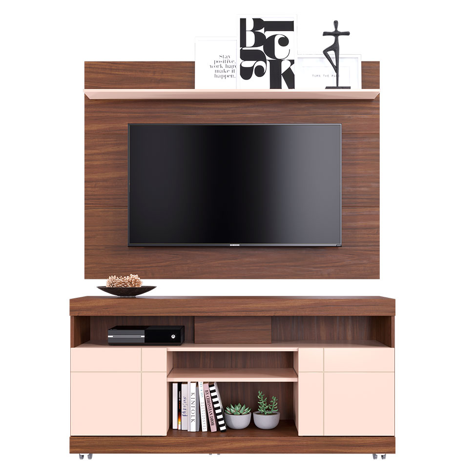 Rack com Painel para TV até 47 Polegadas Yara Nogueira e Off White 136 cm