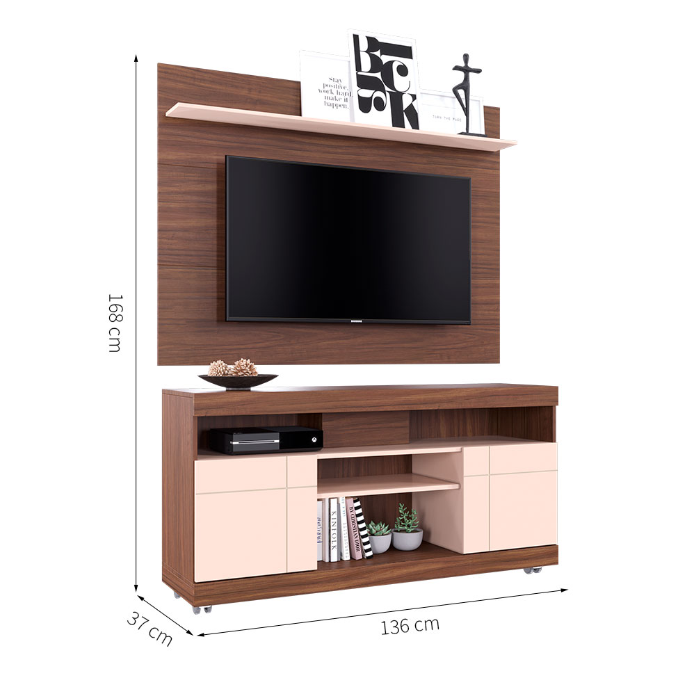 Rack com Painel para TV até 47 Polegadas Yara Nogueira e Off White 136 cm