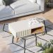 Mesa de Centro Kerry 1 Nicho 4 Pés em Madeira Maciça Off White/Freijó