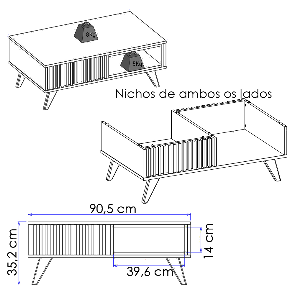 Mesa de Centro Para Sala 91 cm Jeri Noce Milano Preto Colibri