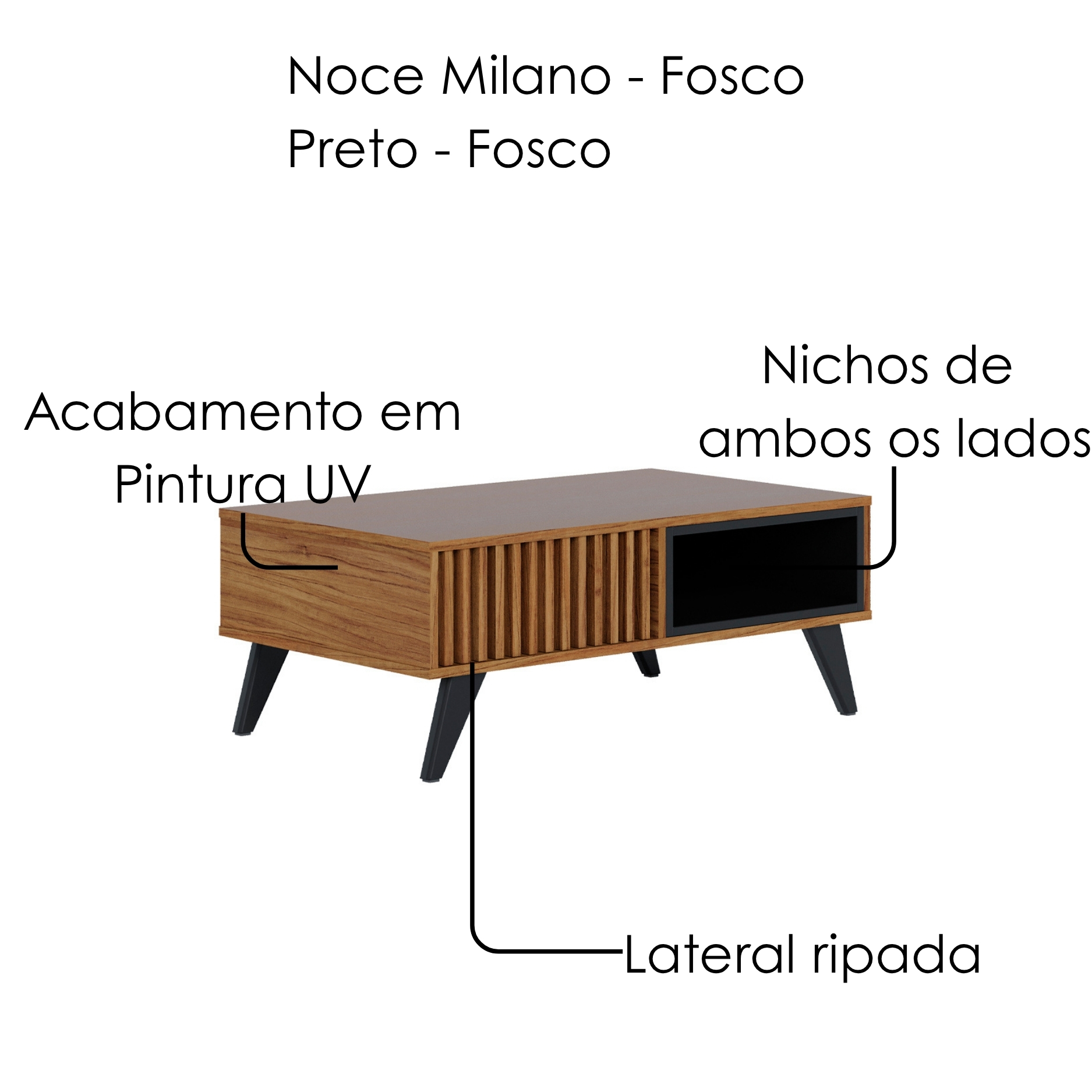 Mesa de Centro Para Sala 91 cm Jeri Noce Milano Preto Colibri