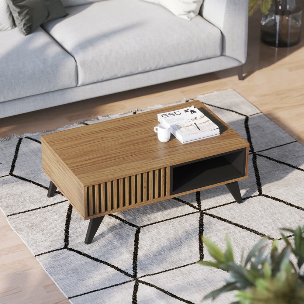 Mesa de Centro Para Sala 91 cm Jeri Noce Milano Preto Colibri