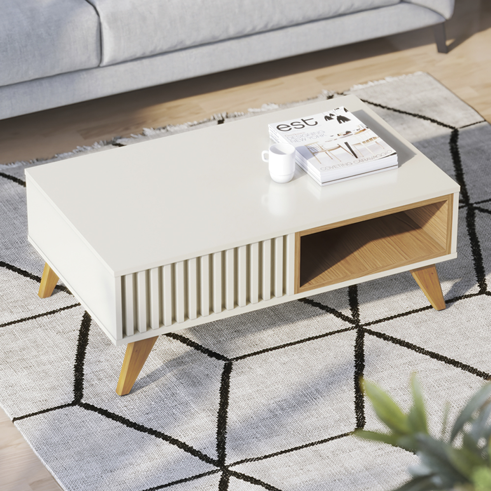 Mesa de Centro Para Sala 91 cm Jeri Off White Freijo Colibri
