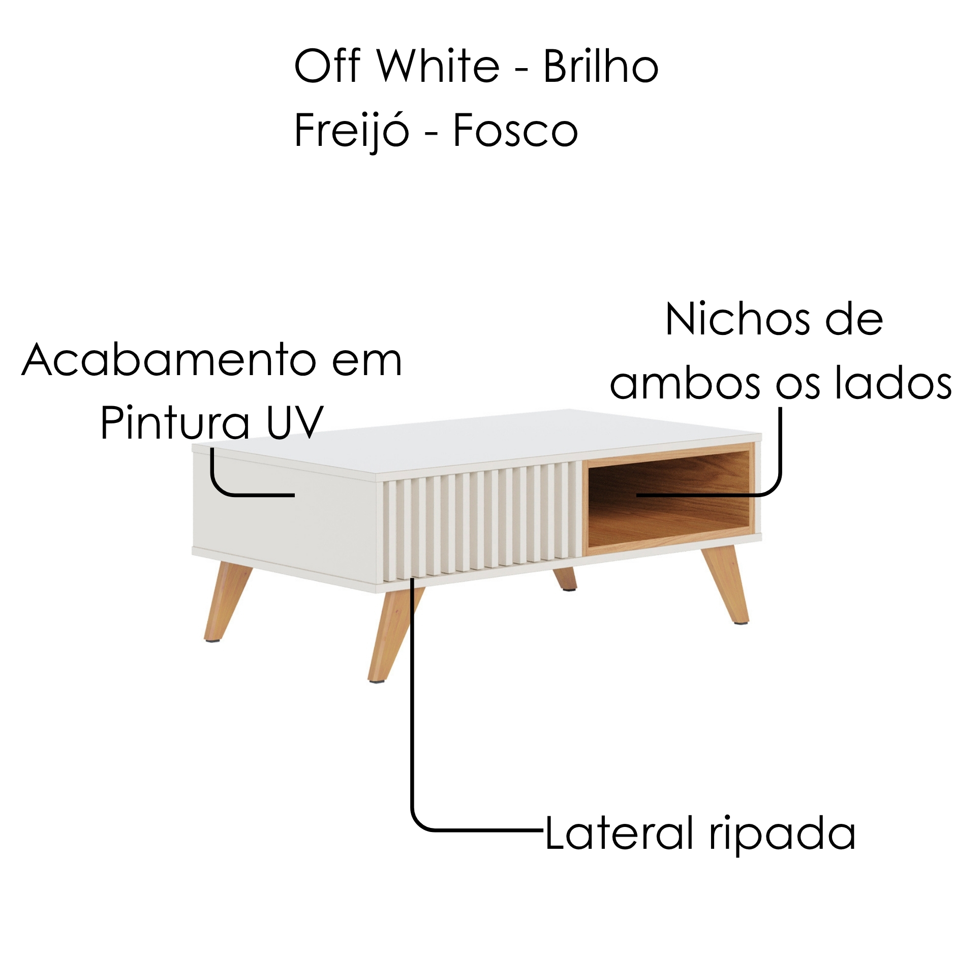 Mesa de Centro Para Sala 91 cm Jeri Off White Freijo Colibri