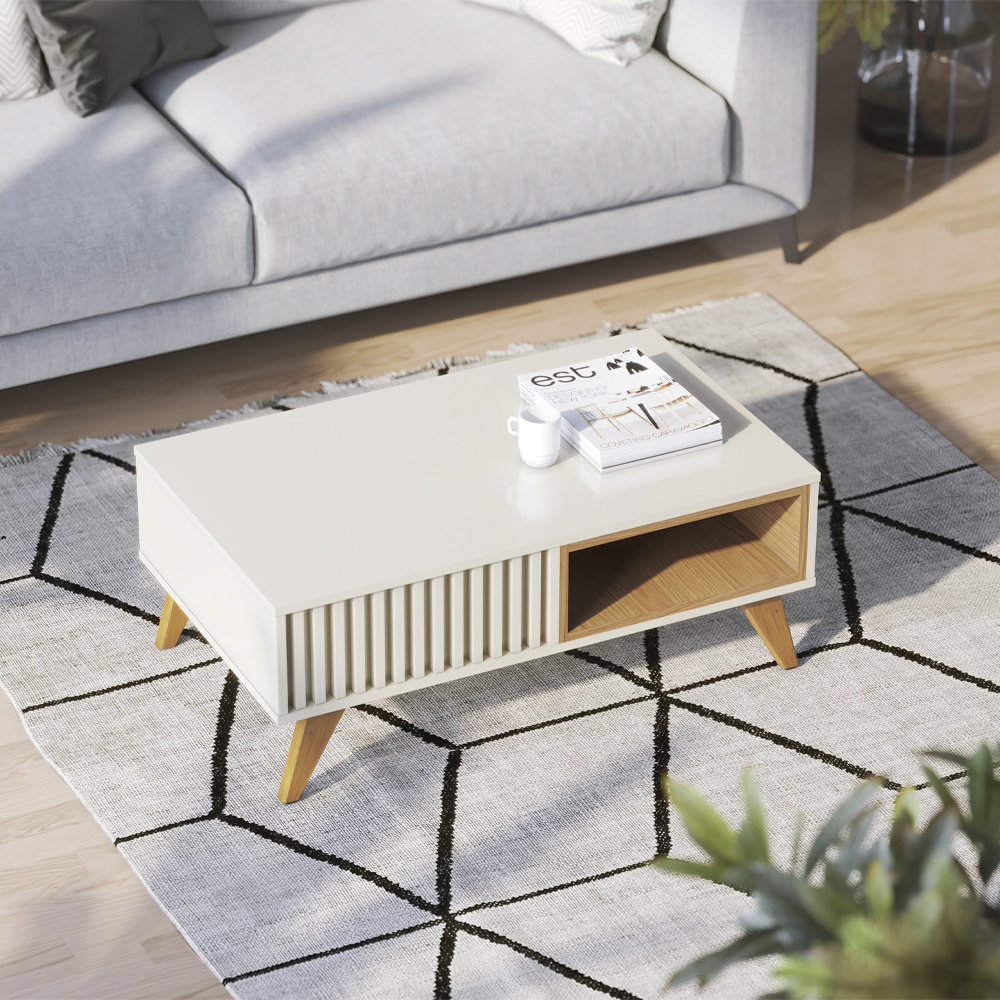 Mesa de Centro Para Sala 91 cm Jeri Off White Freijo Colibri