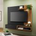 Painel Bancada Suspensa para TV até 60 Pol. Ripado 160cm Tocantins Preto Fosco/Noce Milano - Colibri