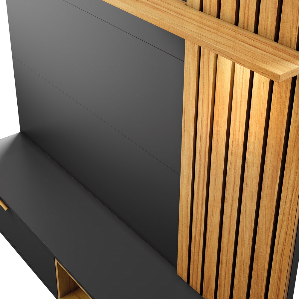 Painel Bancada Suspensa para TV até 60 Pol. Ripado 160cm Tocantins Preto Fosco/Noce Milano - Colibri