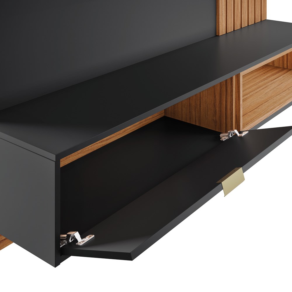 Painel Bancada Suspensa para TV até 60 Pol. Ripado 160cm Tocantins Preto Fosco/Noce Milano - Colibri
