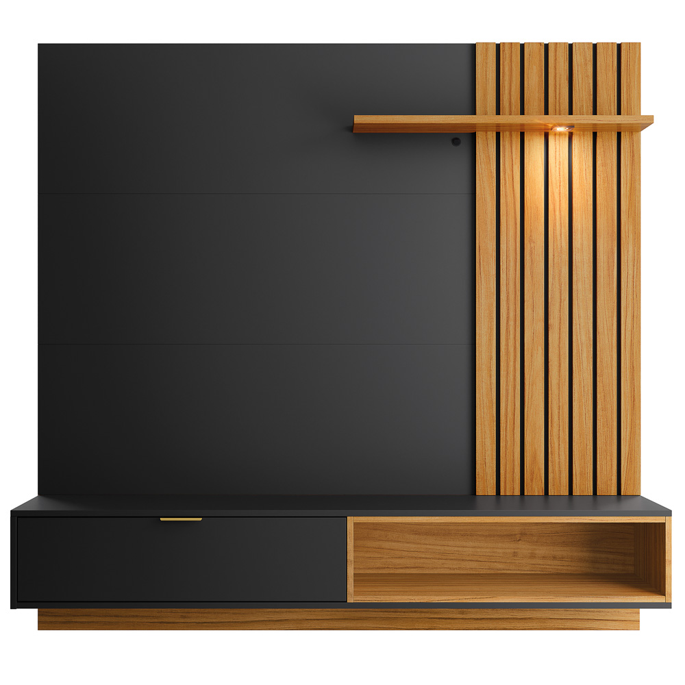 Painel Bancada Suspensa para TV até 60 Pol. Ripado 160cm Tocantins Preto Fosco/Noce Milano - Colibri
