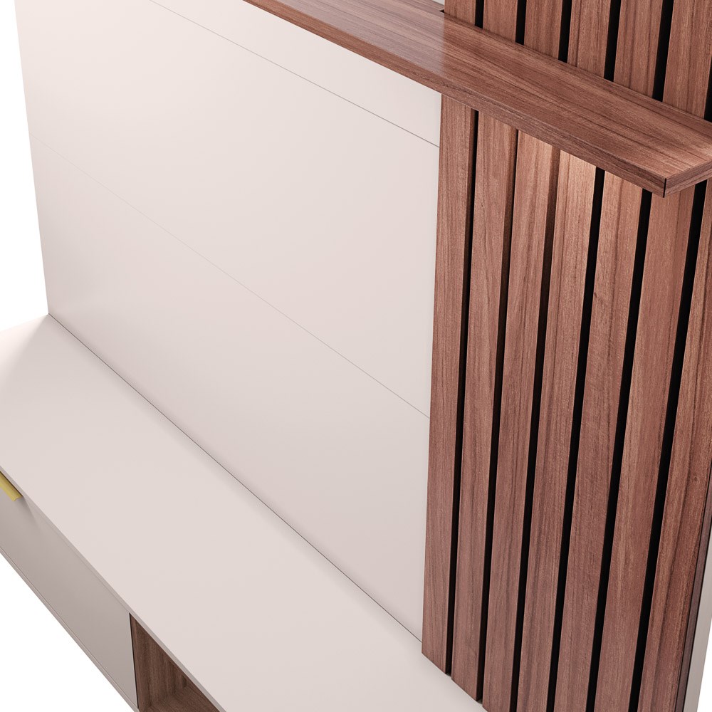 Painel Bancada Suspensa para TV até 65 Pol. Ripado 180cm Tocantins Off White/Nogueira Real - Colibri