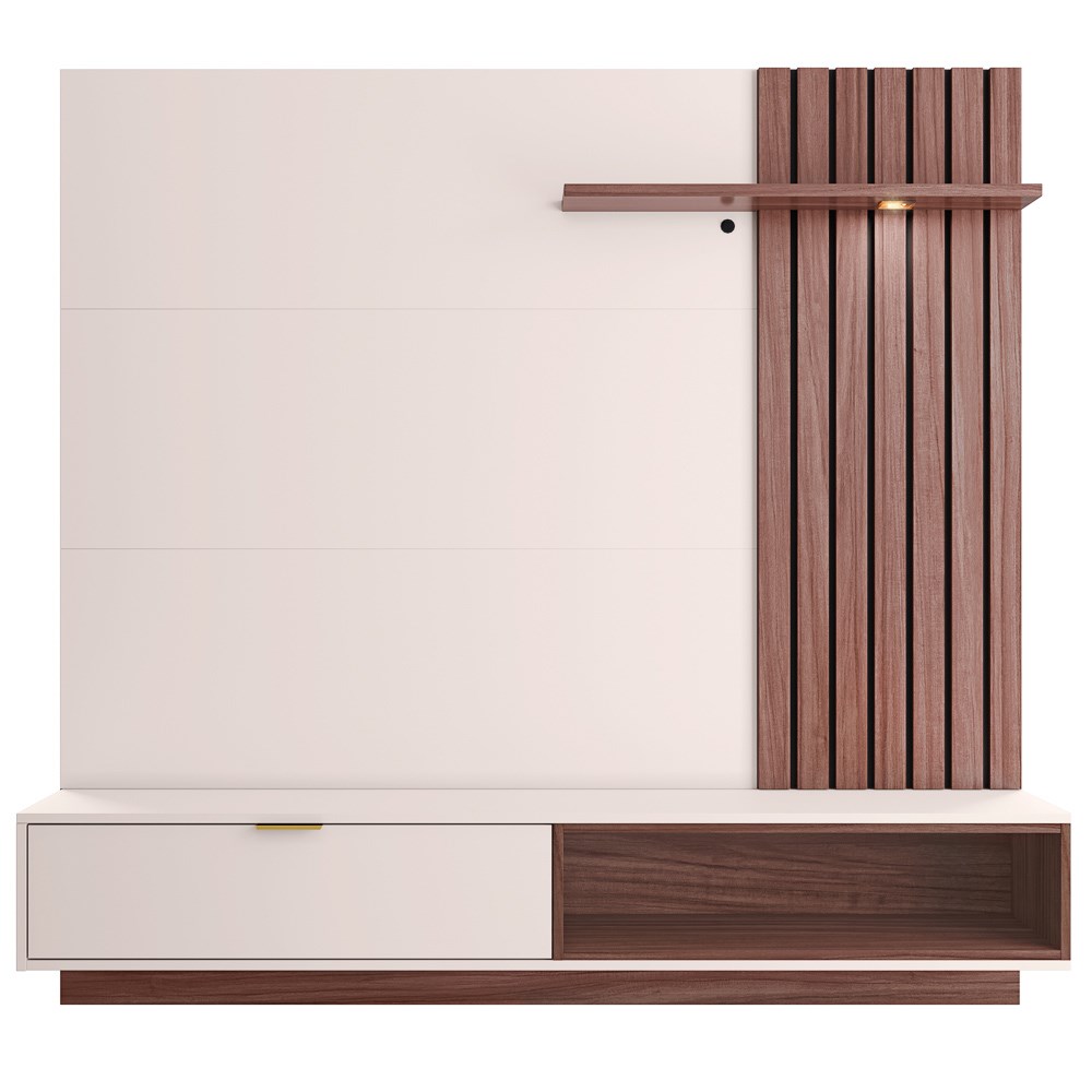 Painel Bancada Suspensa para TV até 65 Pol. Ripado 180cm Tocantins Off White/Nogueira Real - Colibri