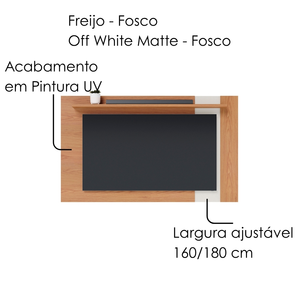 Painel Extensivel Tv 70 Pol 180 cm Leme Freijo Off White Matte Colibri