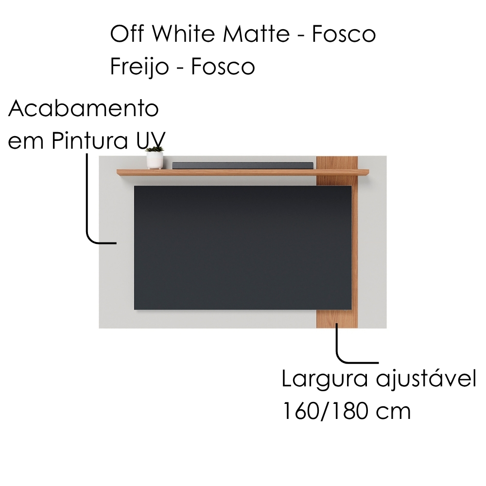Painel Extensivel Tv 70 Pol 180 cm Leme Off White Matte Freijo Colibri