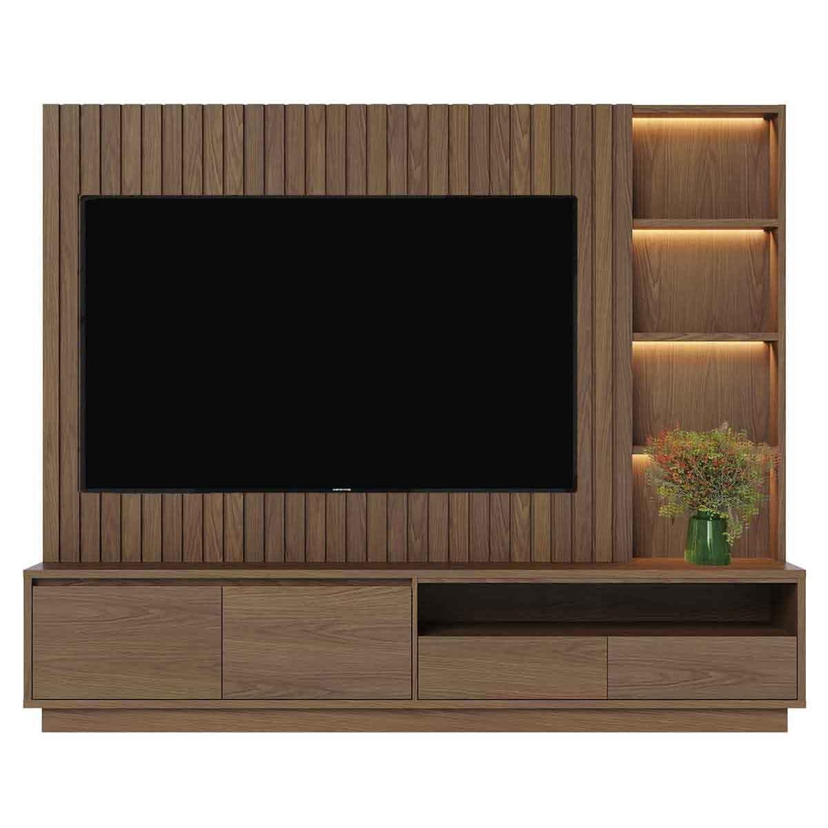 Painel Home Ripado Canção 4 Gavetas MDP 82" Polegadas Amêndoa