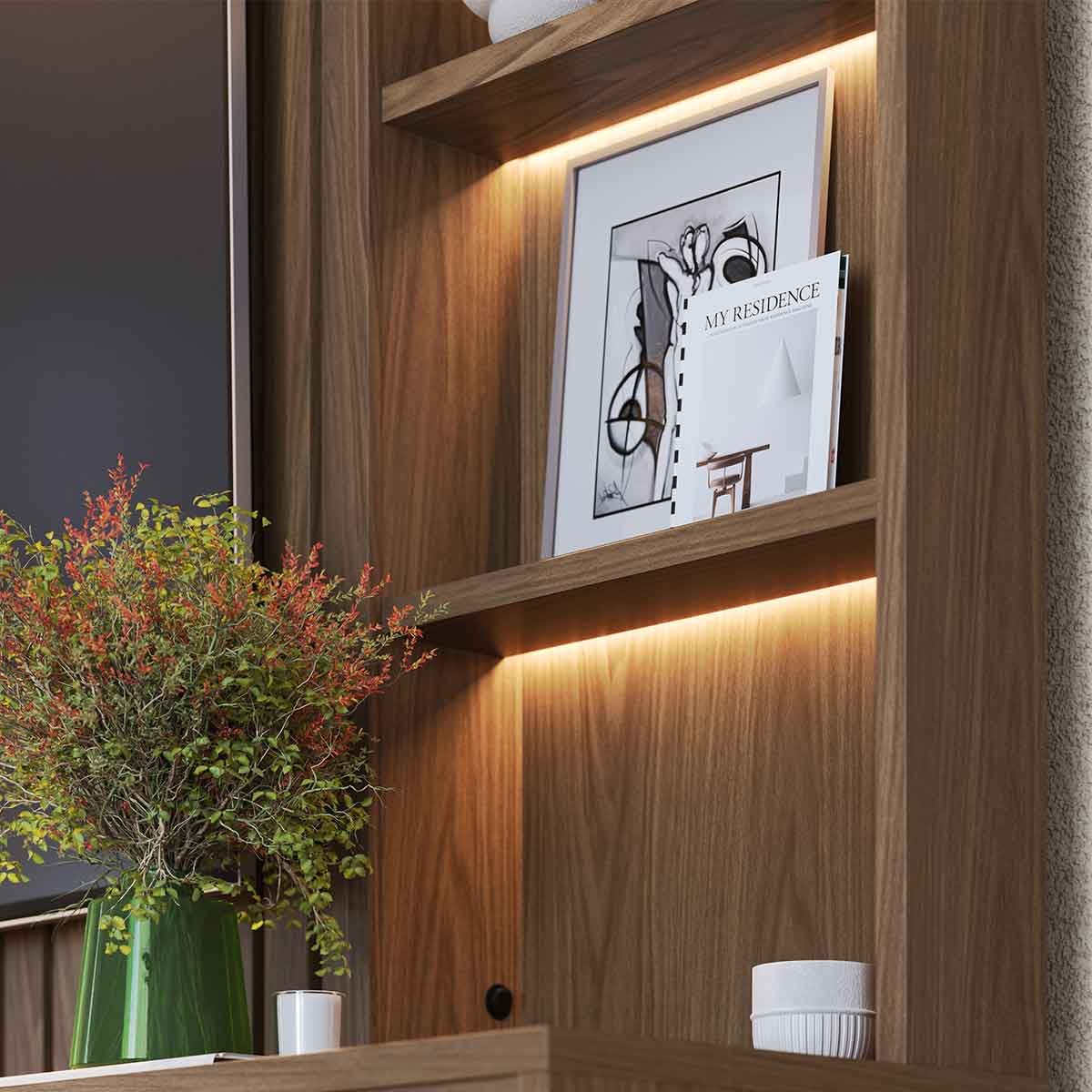Painel Home Ripado Canção 4 Gavetas MDP 82" Polegadas Amêndoa