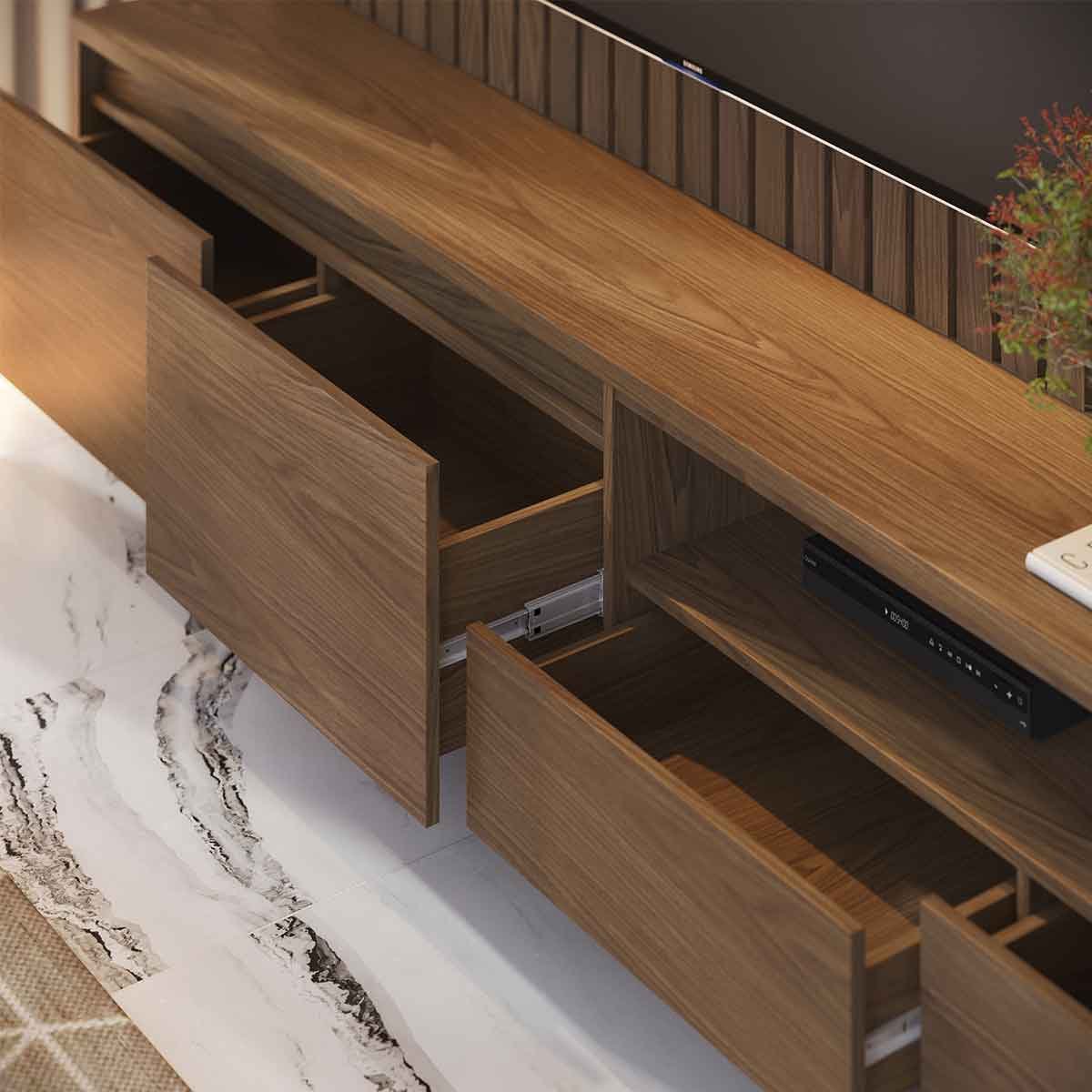 Painel Home Ripado Canção 4 Gavetas MDP 82" Polegadas Amêndoa