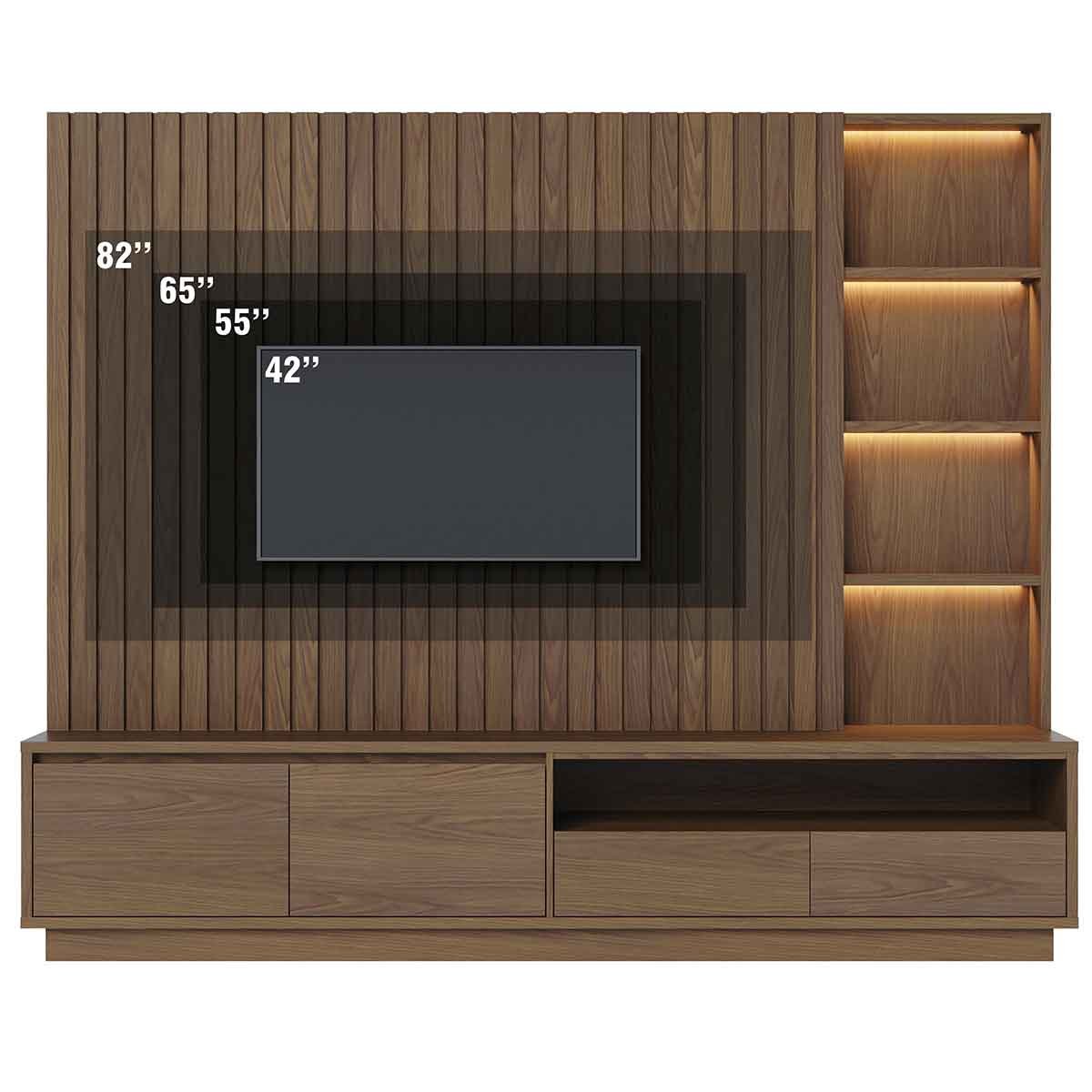Painel Home Ripado Canção 4 Gavetas MDP 82" Polegadas Amêndoa