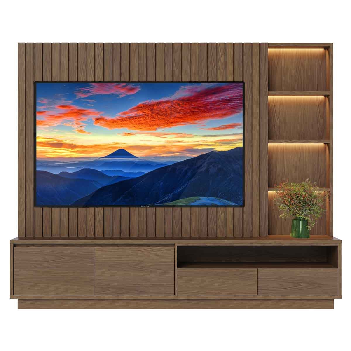 Painel Home Ripado Canção 4 Gavetas MDP 82" Polegadas Amêndoa