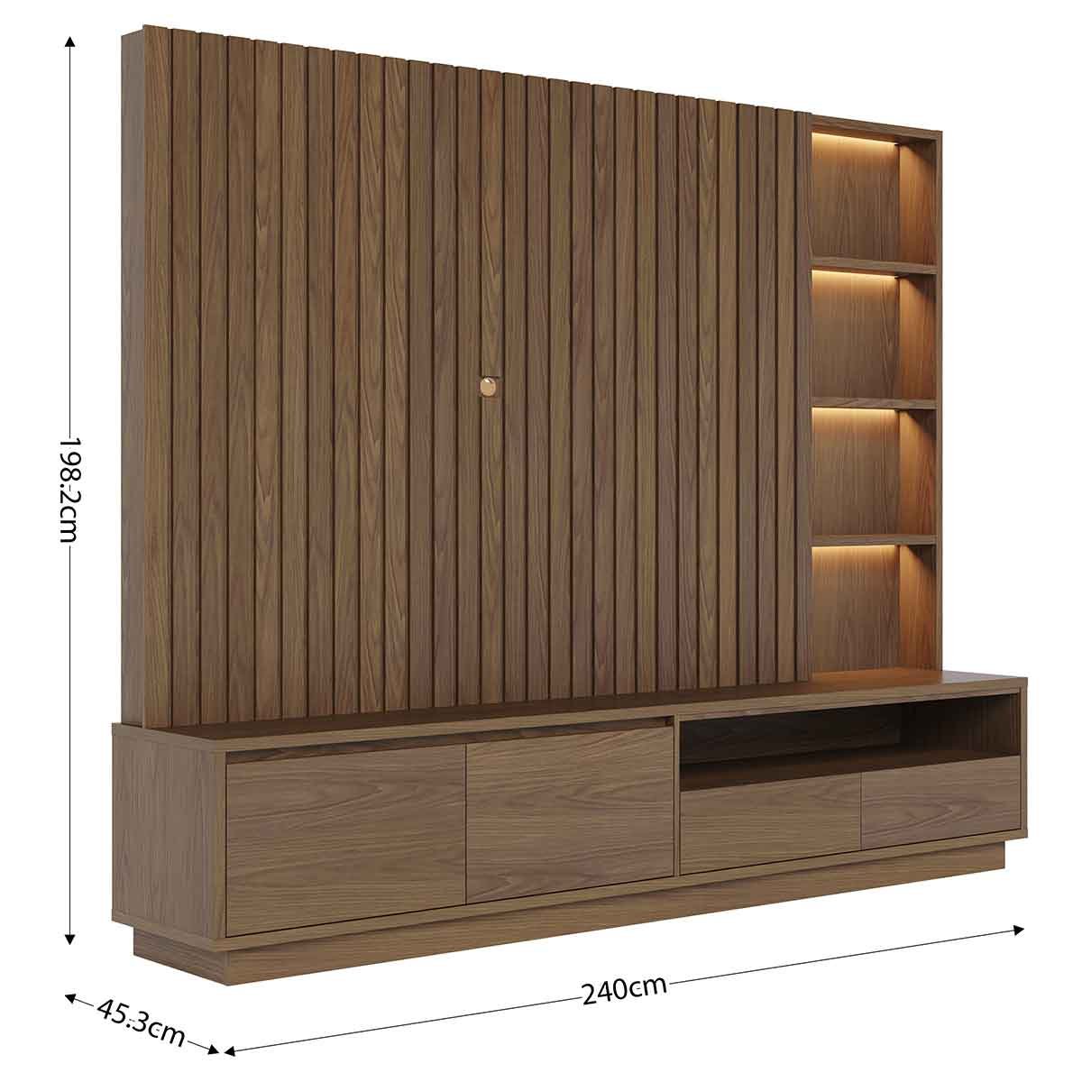 Painel Home Ripado Canção 4 Gavetas MDP 82" Polegadas Amêndoa