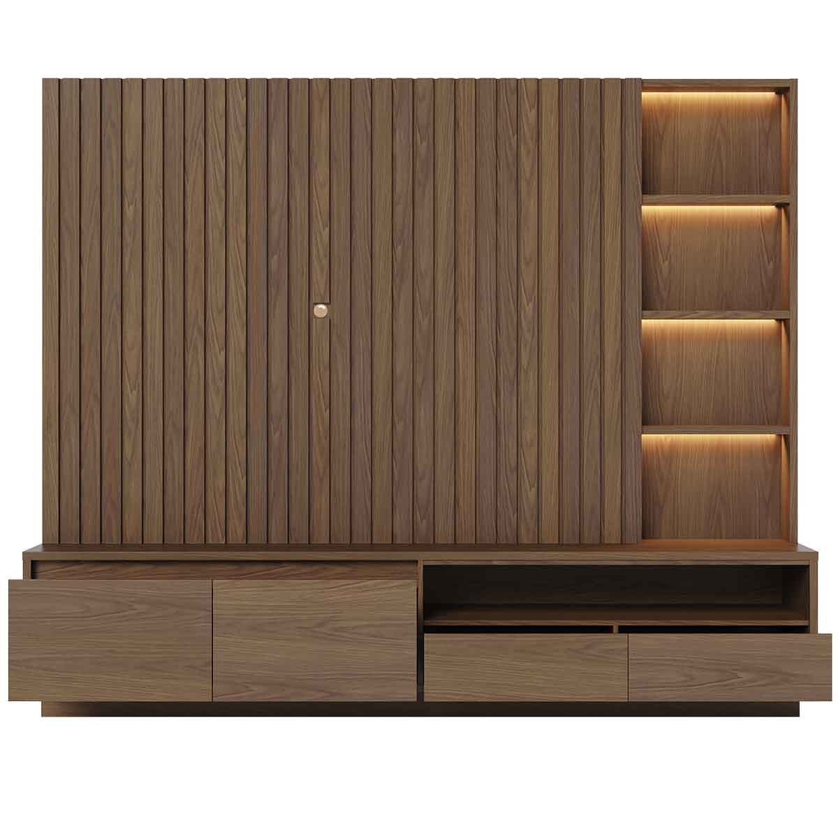 Painel Home Ripado Canção 4 Gavetas MDP 82" Polegadas Amêndoa
