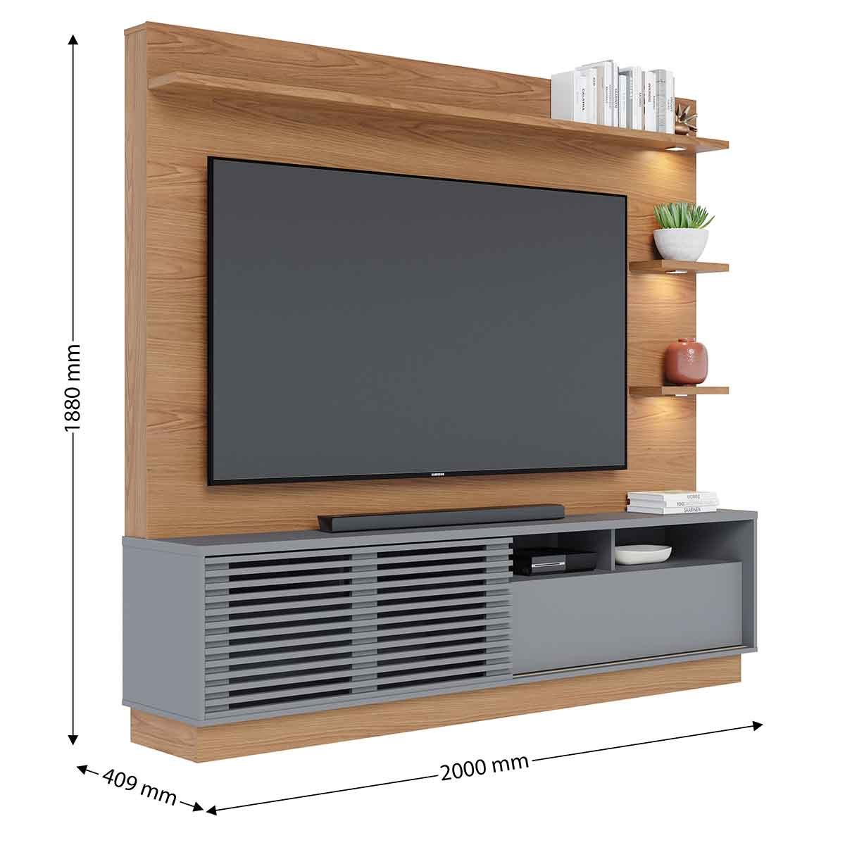 Painel Home Theater Conquista 1 Porta 70" Polegadas Freijó / Cinza Fosco