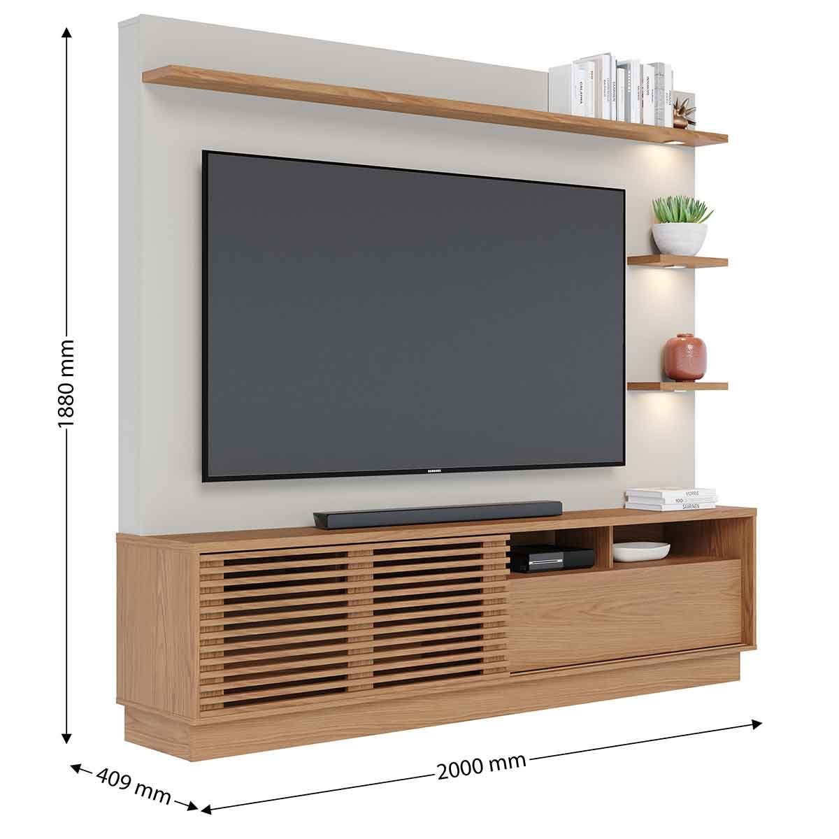 Painel Home Theater Conquista 1 Porta 70" Polegadas Freijó / Off White Matte