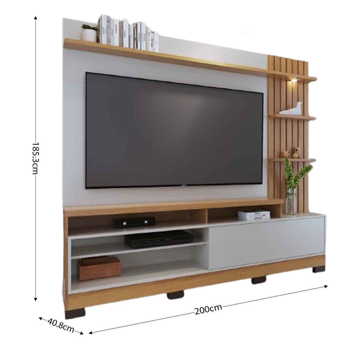 Painel Home Theater Invernia 4 Prateleiras Spot LED c/ Pés 65" Polegadas Freijo/Off White