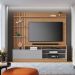 Painel Home Theater Invernia 4 Prateleiras Spot LED s/ Pés 65" Polegadas Freijó / Cinza Fosco