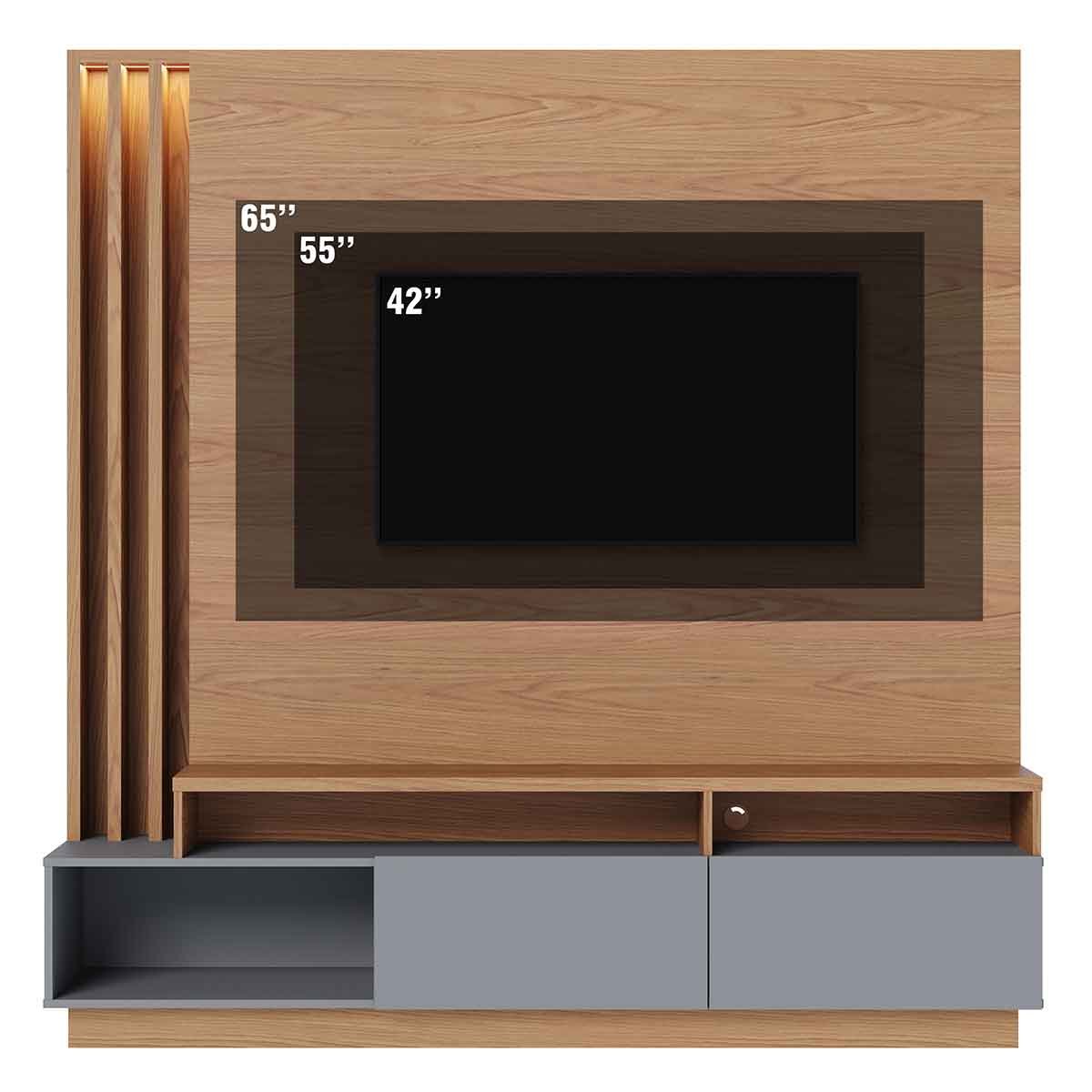 Painel Home Theater Itaumá 2 Portas Basculante 75" Polegadas Freijó / Cinza Fosco