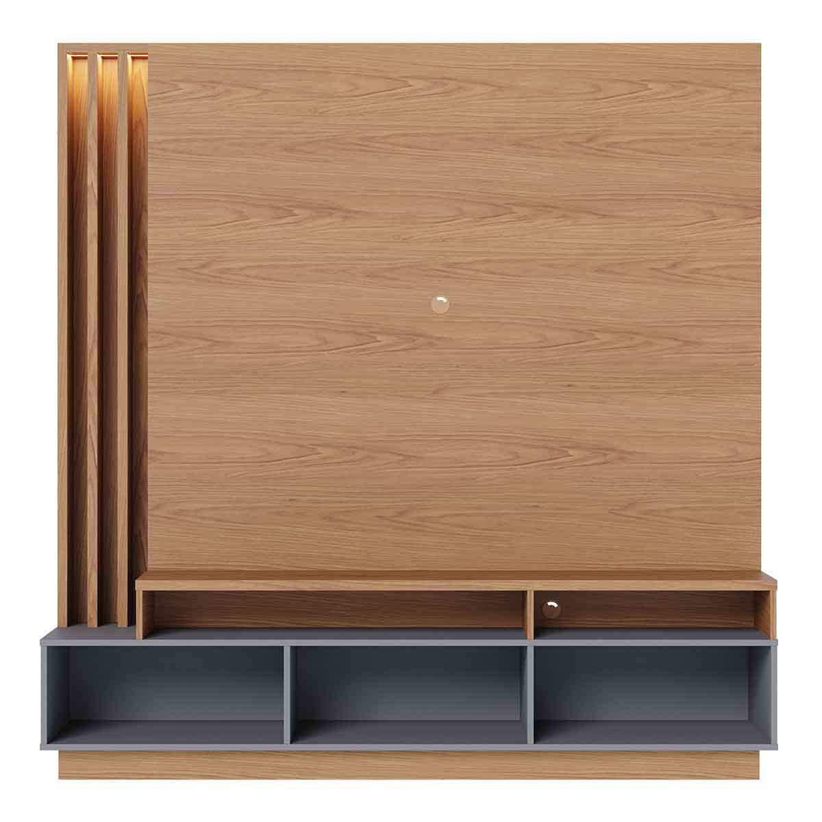 Painel Home Theater Itaumá 2 Portas Basculante 75" Polegadas Freijó / Cinza Fosco
